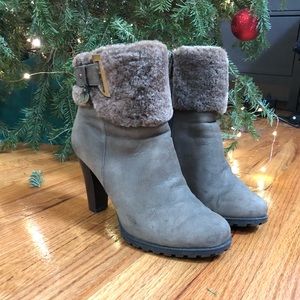Army Green Winter Nubuck Heeled Ankle Boots